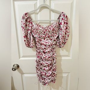 For Love & Lemons Pink Flower Ruched Dress NWT